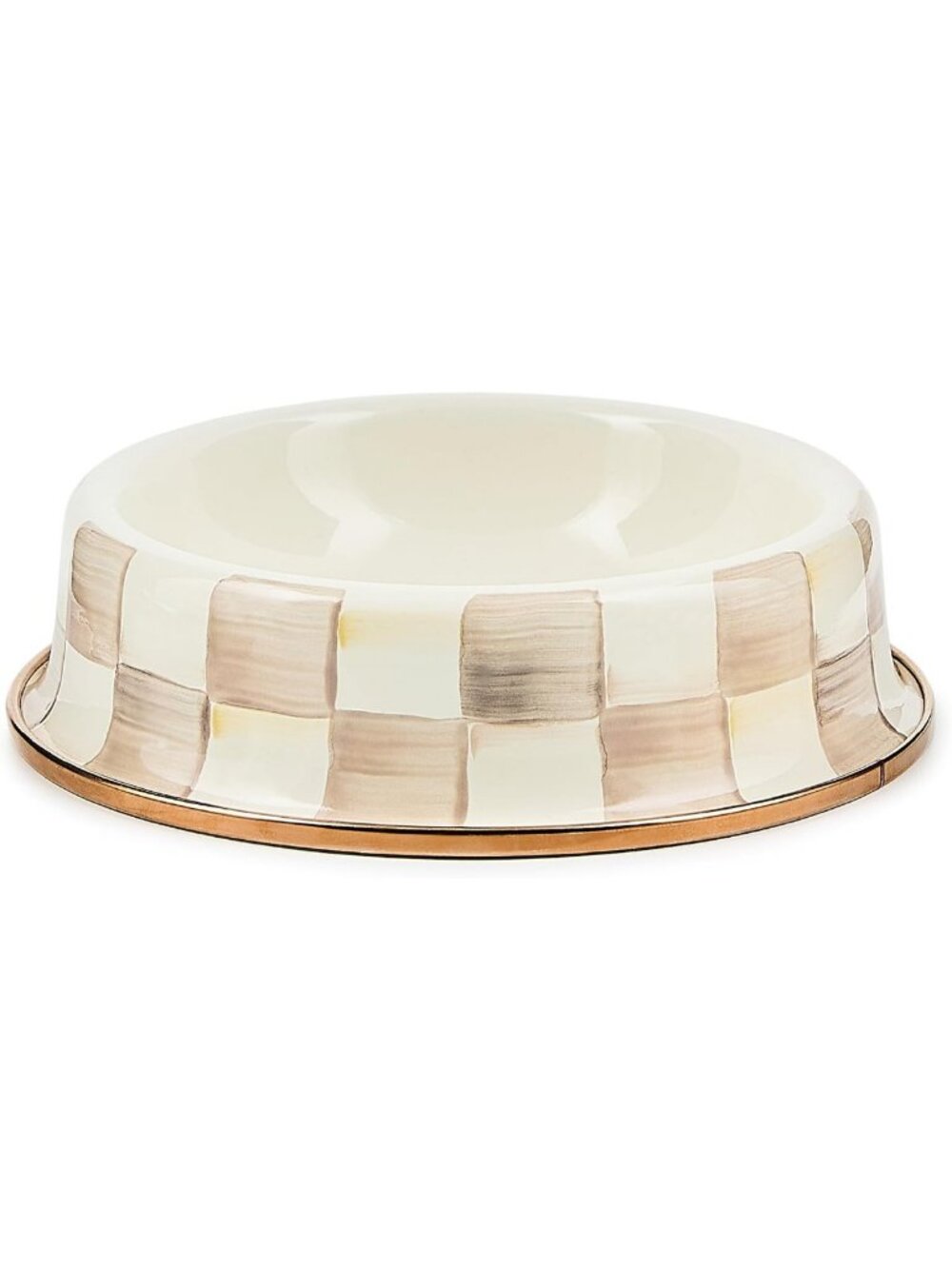 Small Enamel Pet Dish - Brown & White Mocha Check, Stylish & Durable Pet Bowl